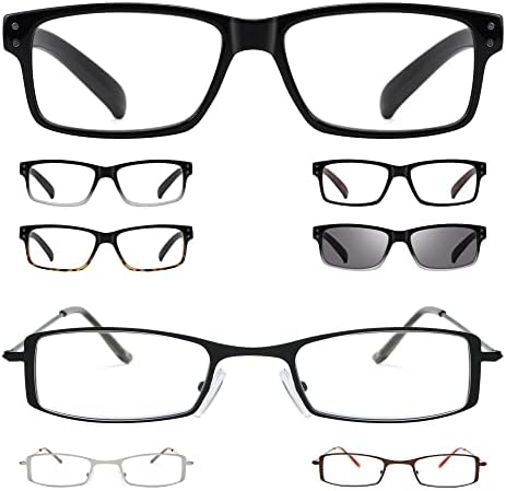 Очила за четене GUD 8 Двойки Леки Класически Правоъгълни Ридеров за Мъже и Жени, +1.50
