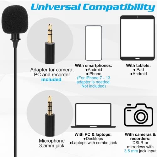 Петличный микрофона на ревера на професионален клас за Sony Xperia XA2 Ultra, Съвместим с мобилен телефон iPhone или