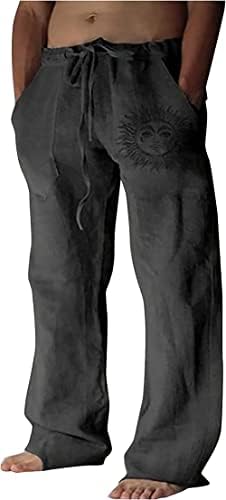 Мъжки ежедневни панталони от памук и лен Miaikvs с Еластичен колан - Принт, Дишащи панталони свободно намаляване на Yogo