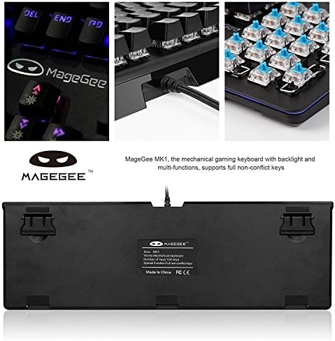 SADES Нова Подобрена Клавиатура за PC, Ръчна Детска клавиатура MK1 USB с преливащи се светлини и Сини Ключа, Регулируема