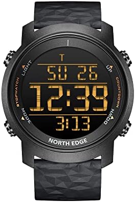 CakCity Мъжки цифрови водоустойчив спортен часовник с просто по-голям дисплей, силиконова военни часовник с двойно време,