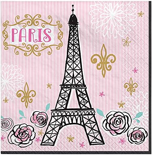 Да живее Париж, рожден Ден, моминско парти, Булчински душ, Комплект за парти, 10 Чинии (16), Както и кърпички (16)