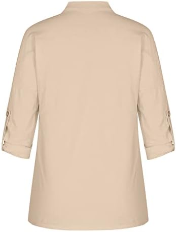 NaRHbrg Дамски Тениски С V-образно деколте Дамски Модни Бельо Блуза с Закатанным ръкав на Копчета, Ежедневни Блузи Хенли, Блуза, Тениска