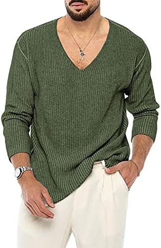 Мъжки Ежедневни Свободен Хлопчатобумажный Пуловер-Пуловер DuDubaby с V-образно деколте