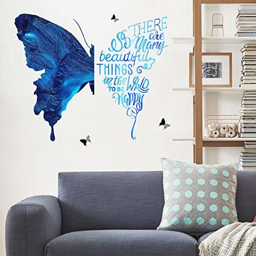 Големите Сини Стикери за стена с Пеперуди, за да Бъдат Щастливи, Вдъхновяващи Цитати, Етикети На Прозорци, Орнаменти, Фрески, Стенно Изкуство, Декоративна Стикер за
