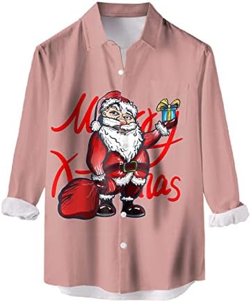 DSODAN Коледни Мъжки Ризи с Копчета и Дълъг Ръкав, Коледни Смешни Риза За Боулинг С Принтом Дядо Коледа, Вечерни Дизайнерски Ризи