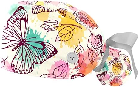 Работна Шапка с Копчета във формата на пеперуда на Цвете от 2 предмети, Регулируем Шапчица с Начесом и Държач за cauda