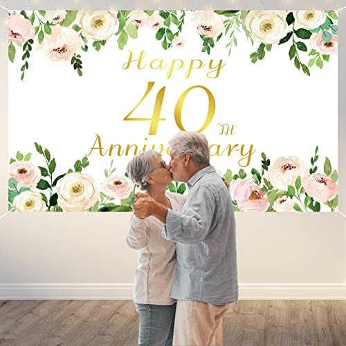 Vlipoeasn Елегантни Бели Декорации на 40-тата Годишнина от Сватбата, Розово Златен Цвете, Божур, Фон за Снимки на 40-та Годишнина за Двойки, Изненада за родителите, Писма с