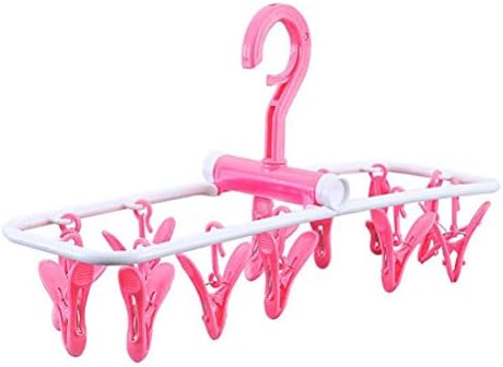 Сгъваема закачалка за дрехи DOITOOL с клипс и закачалка за дрехи с 12 куки, закачалка за сушене на дрехи (розова