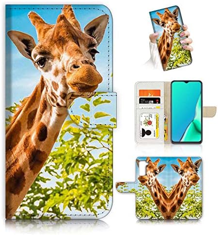 за Samsung S22, за Samsung Galaxy S22, дизайнерски калъф-портфейл с панти капак за телефон, сладък жираф A24760