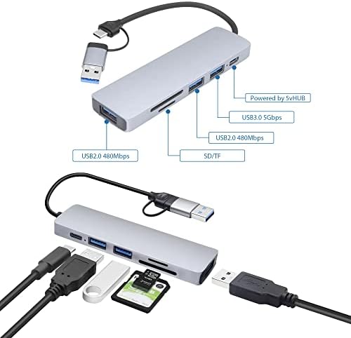 Многопортовый hub RIIEYOCA USB C и A USB адаптер-център 2 в 1 от USB C до A USB 3.0, 3 USB порта, устройство за четене