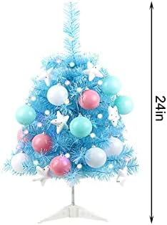 Qonioi 24 'Настолен Комплект Мини-Коледната Елха, Изкуствена Мини-Коледна Елха Pinaster с led гирлянди и Украса за коледни