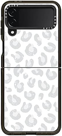 Удароустойчив калъф Casetify за Samsung Galaxy Z Flip 3 - Сребристо-Сив Леопардовый - Прозрачен Черен