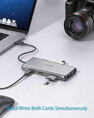 Хъб KUKIY USB C, многопортовый адаптер 10 в 1 Type C с Ethernet, 4K, HDMI, VGA, 2 USB 3.0, 2 USB 2.0, 100 W PD, порт