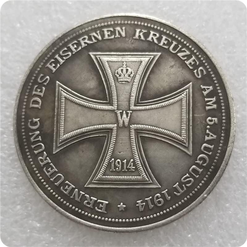 Старинни Занаяти 1914 Година От Немската Месинг, Посеребренный Сребърен Долар #G358