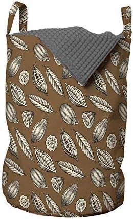 Чанта за дрехи Ambesonne в земни тонове, Какаови зърна с Шарките на реколтата от различни видове листа, Кошница за дрехи