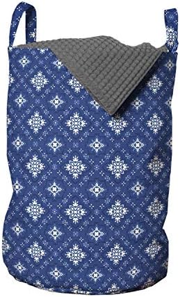 Чанта за дрехи от дамасской тъкан син цвят, изпълнена в стил Azulejo Talavera с постоянен модел, Кошница за дрехи с дръжки,