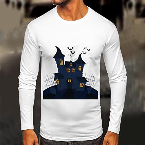 ZDDO Върховете на Хелоуин за мъже, Ежедневни Празнична Тениска с Принтом Haunted house с Дълъг Ръкав и Забавно Графичен