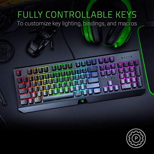Ръчна детска клавиатура Razer BlackWidow: Зелени механични превключватели, тактилни усещания и движения, Цвят RGB осветление,