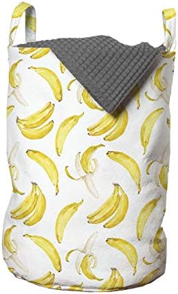 Чанта за дрехи Ambesonne Banana, Акварел Фигура с Повтарящ се Модел Плодове на Однотонном фона, Кошница за дрехи с дръжки,