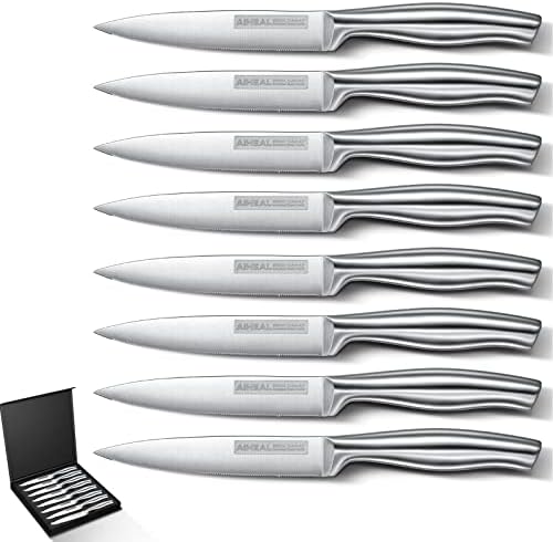 Набор от ножове Aiheal 17 бр. и комплект от 8 ножа за стек с назъбени, Комплект кухненски ножове от неръждаема стомана