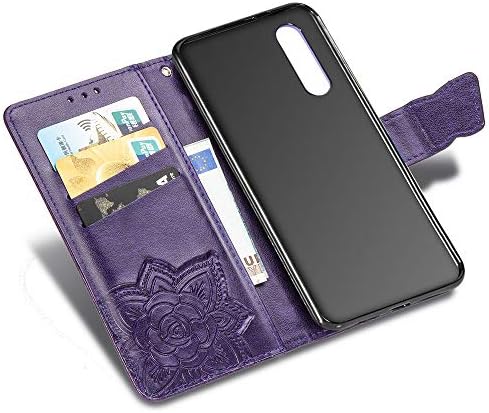GYHOYA, Съвместим с Samsung Galaxy A50, една Чанта-портфейл за жени, Кожен Флип-фолио с магнитна поставка и държач за карти, Защитен калъф за Samsung Galaxy A50 Purple Butterfly SD