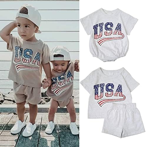 Облекло за деца за малки момчета и Момичета на 4 юли, Детски Тела САЩ Оверсайз, Ризи, Панталони, подходящи дрехи с Флага