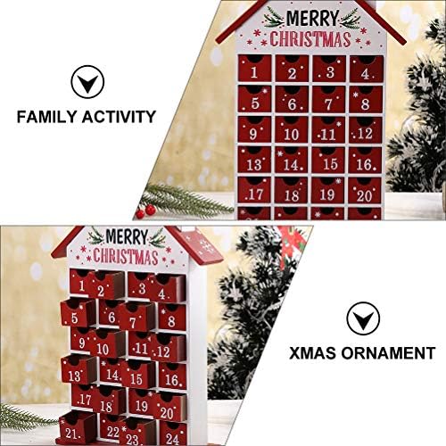 Abaodam Коледен Календар за обратно броене Къща Дървена Декорация за дома Кутия за бонбони (в Червено) се Използва, за да празнуват Коледа