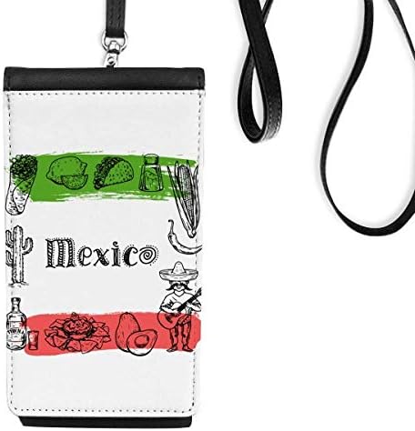 Мексиканска Кухня Скица Кактус Телефон В Чантата Си Портфейл Окачен Мобилен Калъф Черен Джоба