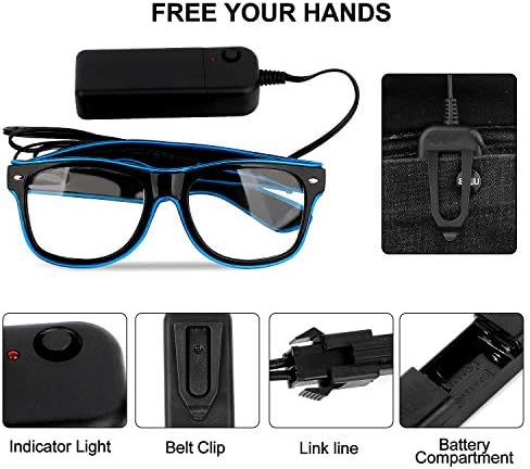 Очила YouRfocus Led Light up, 2 опаковки, Светещи в тъмното за рейв-партита, EDM (синьо + лилаво)