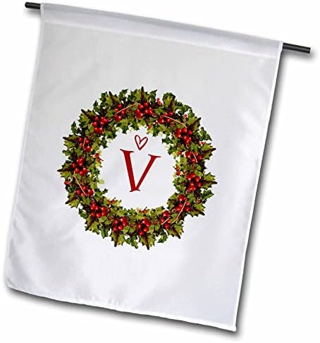 Триизмерна Буквата V - Венец от червени плодове от Падуба с Драсканици във формата на Сърце - Знамена (fl_352564_1)