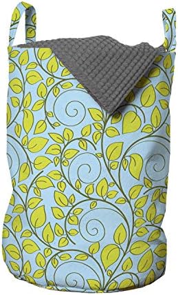 Чанта за дрехи Ambesonne Leaves, Cartoony Ботаническата Модел от Увивни Клони, Кошница за дрехи с дръжки, Закрывающаяся