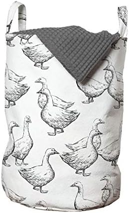 Чанта за дрехи Ambesonne Goose, Обикновен стил, Схематичные Контурите на птиците, Нарисувани от ръката на однотонном фона, Кошница за дрехи с дръжки, закрывающаяся на шнур,