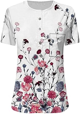 Пролетни Блузи за жени 2023, Модни Дамски Ежедневни Дамски Риза с къс ръкав от Памук и Лен с принтом