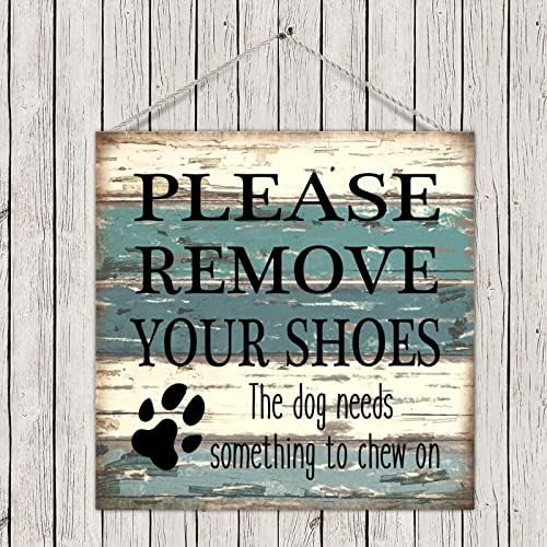 Табела с Надпис върху Дървен Палет в селски стил с забавна Надпис Моля, свалете си обувките, Кучето Трябва нещо да се
