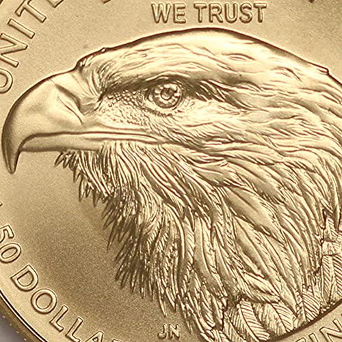 Монета 2022 година American Gold Eagle MS-70 тегло 1 унция (Първия ден на издаване - Етикет с флага) на стойност от 50