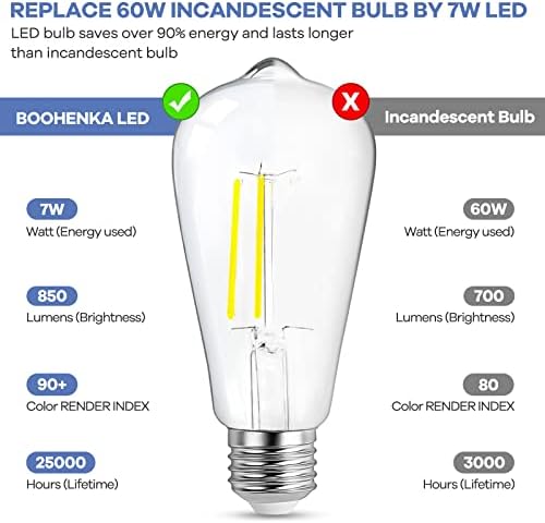 Реколта led крушка на Едисон BOOHENKA, 7 W, Еквивалент на 60 W, led Флуоресцентни лампи 5000 До Бели на цвят, 850 лумена,