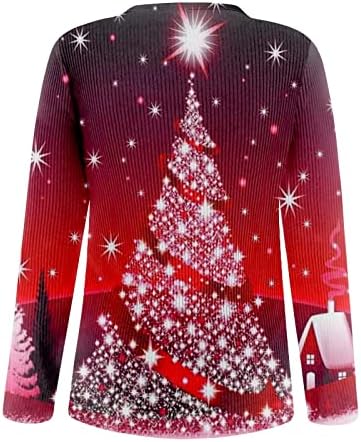 Дамски пуловери за носене с Гамаши, Пуловер с цип с U-образно деколте и Принтом, Коледна Тениска с дълъг ръкав 2023