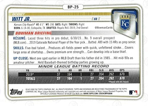 Обещаващ Боуман 2020 Година в бейзбола BP-25 Картичка Боби Уитта-младши за начинаещи - 1-i карта Боумена