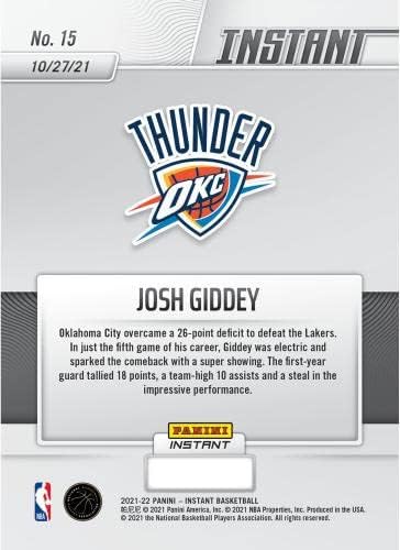 Спортни сувенири, Джош Giddey Oklahoma City Thunder Fanatics Ексклузивната търговска картичка Parallel Панини Instant