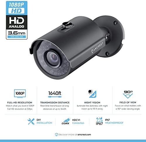 Градинска камера за сигурност Amcrest Full HD 1080P Bullet (Четырехъядерная 4-in1 HD-CVI/TVI/AHD/ аналогов), 2-Мегапикселова
