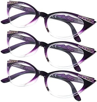 Дамски очила за четене Gr8Sight от 3 комплекта Включва дамски vintage слънчеви очила Котешко око