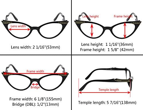 Дамски очила за четене Gr8Sight от 3 комплекта Включва дамски vintage слънчеви очила Котешко око