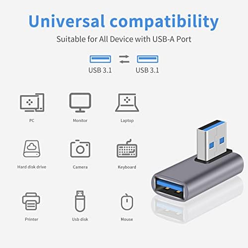 Адаптер Poyiccot USB 3.1 на 90 Градуса, удължителен кабел USB A 10 Gbit/s, USB Адаптер 3.1 A за свързване към USB 3.1