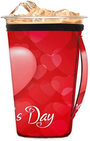 Червено Сърце Любов за Свети Валентин (20) за многократна употреба Кафе в чаша с лед с дръжка от неопрен за напитки, кафе лате, Чай, напитки, бира (Среден обем на 24-28 унц