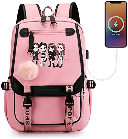 Чанта за лаптоп Swico Remado K-pop Bookbag с USB порт за зареждане и слушалки, Черно-Розов (Pink)