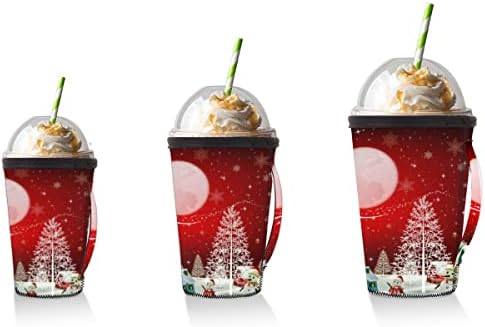 Снежен Коледен Пейзаж, Червен за многократна употреба Кафе ръкав с лед с дръжка, Неопреновый Чаша За Напитки, кафе лате,