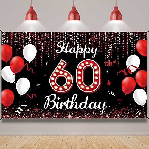 на фона банер с Декорация на 60-ия рожден ден, Декорация с 60-годишнината на жените, Червен, Черен, Бял, на 60 Години,