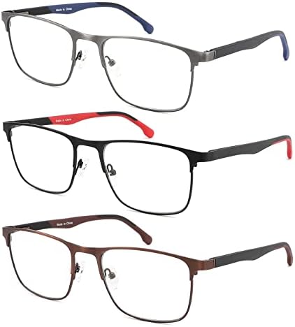 Очила за четене DONGDI Light Blue за мъже и Жени, Леки Метални Правоъгълни Полнокадровые Очила за четене, Защита От Пренапрежение на очите/Компютърни отблясъци/UV, Очила с п?