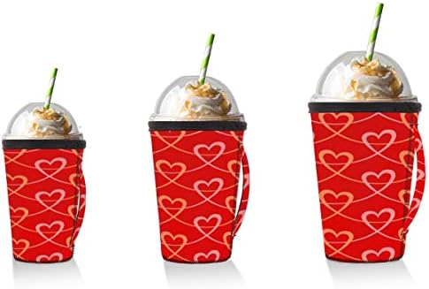 Червено Сърце Любов за Свети Валентин (4) за многократна употреба Кафе в чаша с лед с дръжка от неопрен за напитки, кафе